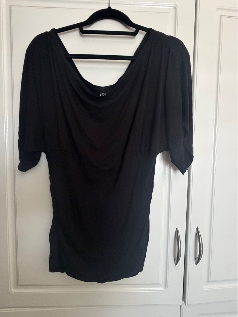 Windsor Black Ruched Draped Top Women’s Stretchy Short Sleeve Going Out Blouse